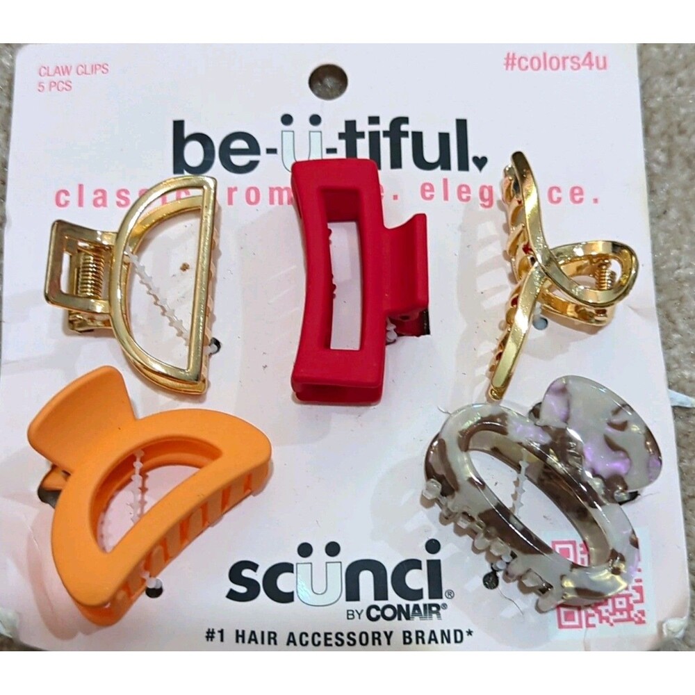 scünci Mini Hair Claw Clips 5pc 2 in Multicolor Plastic/Metal With Teeth
